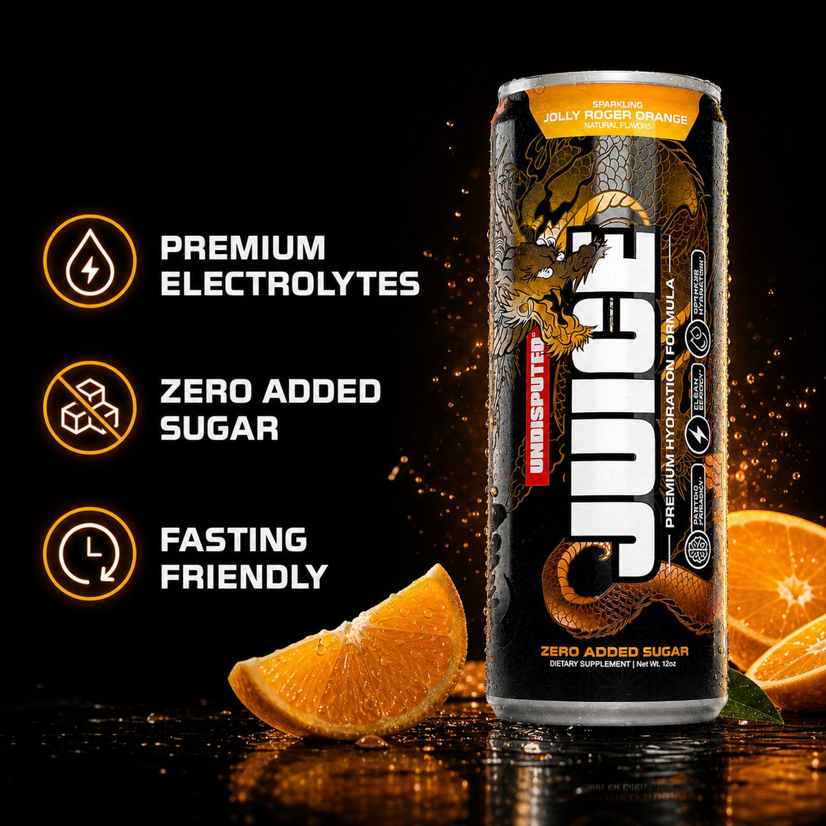 JUICE Sparkling Electrolytes: Orange 24 pack key benefits panel
