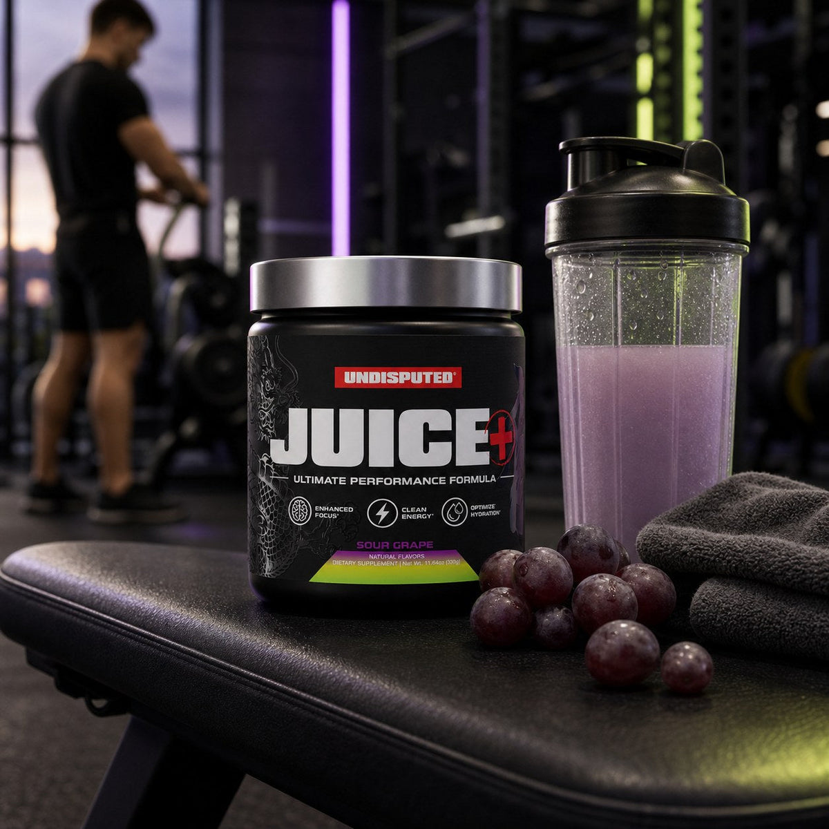 Non Stim Pre-Workout -  SOUR GRAPE lifestyle shot in a gym setting