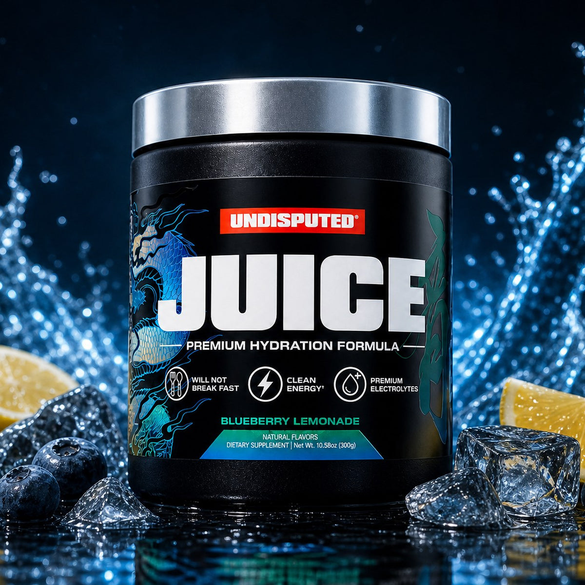 JUICE Electrolytes: Blueberry Lemonade lifestyle shot in a gym setting