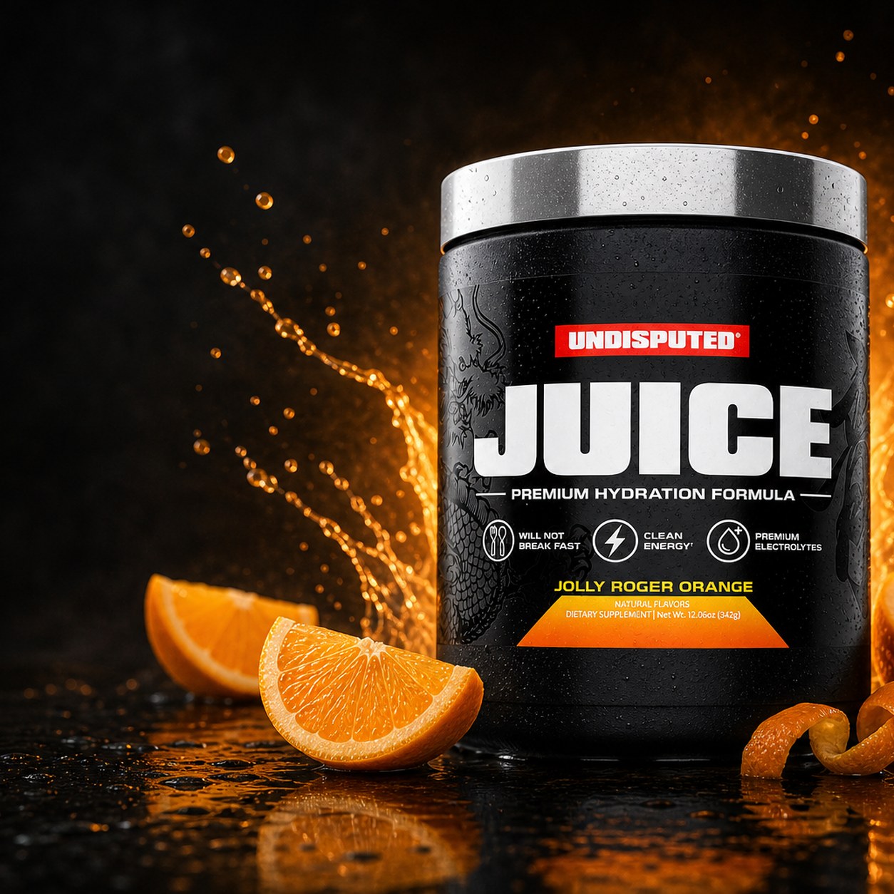JUICE Electrolytes: Jolly Roger Orange lifestyle shot in a gym setting