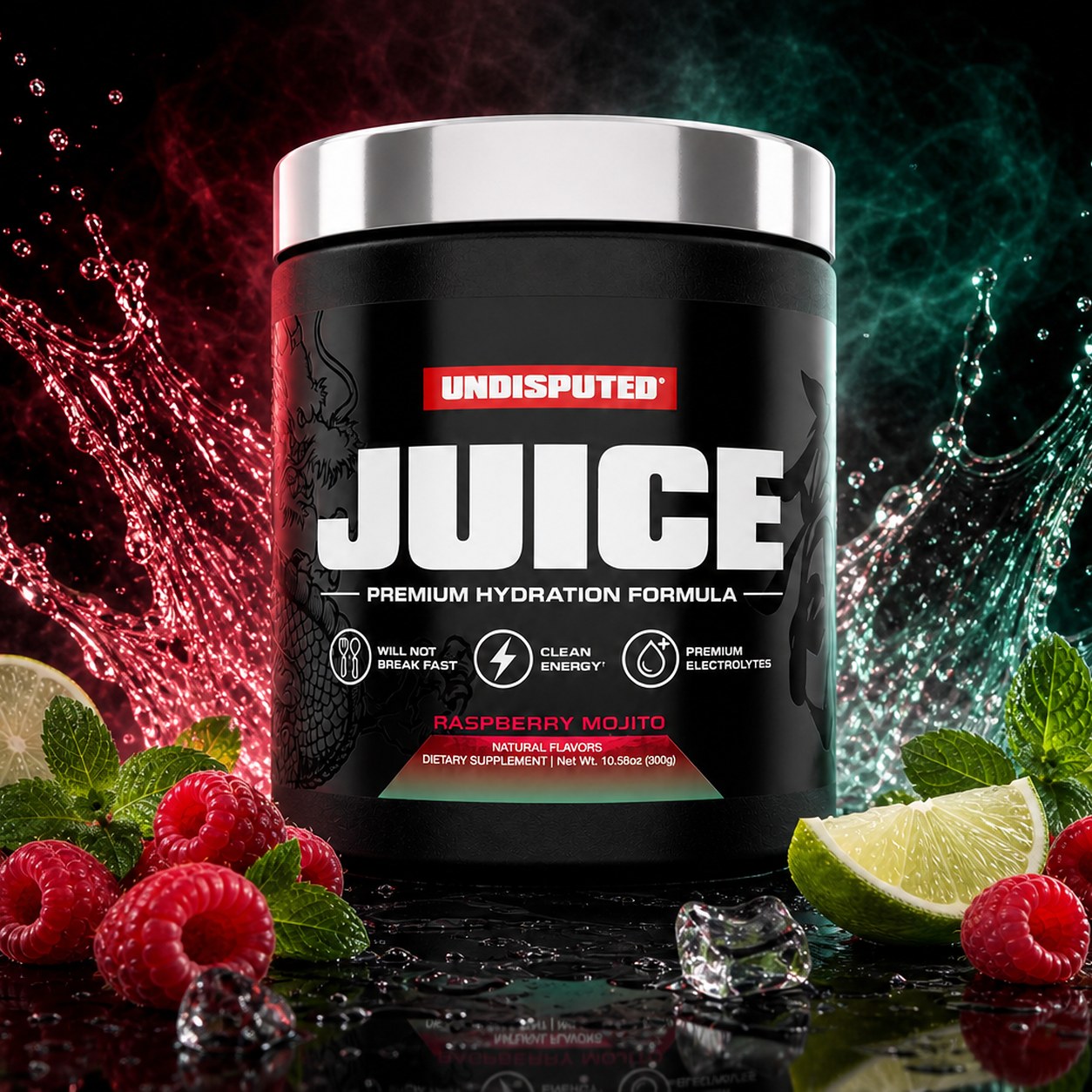 JUICE Electrolytes: Raspberry Mojito lifestyle shot in a gym setting